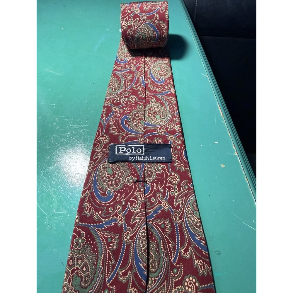 Polo Ralph Lauren Tie Made in USA 100% Silk Burgundy Paisley 4" Wide Vintage